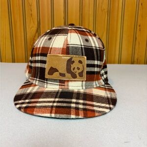 Panda Patch Plaid  men’s Cap in Brown and Orange